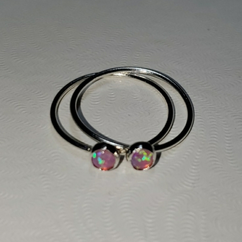🎉2 Sterling Silver & Pink Fire Opal Rings, 7 - Picture 7 of 8